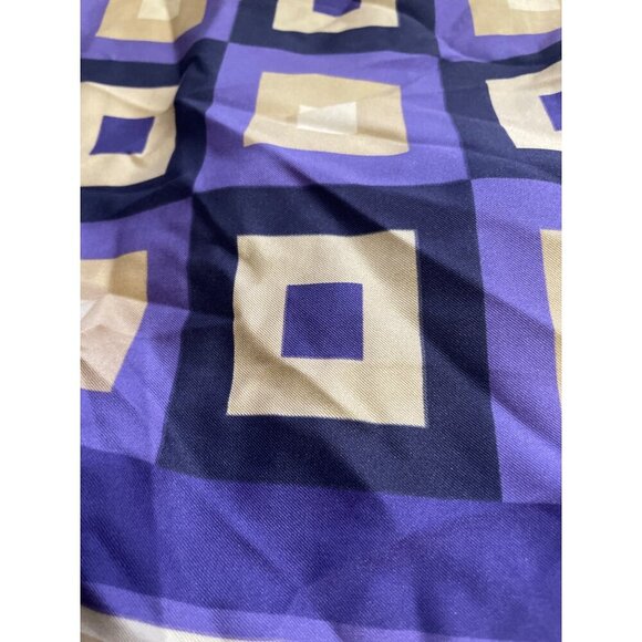 Geometric Pattern Purple & Beige Silk Scarf 20x20 Inches Square - Picture 3 of 5